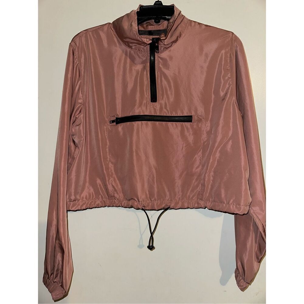 Love Tree Women's Cropped 1/2 Zip Rose Pink Wind Breaker Jacket Size Large